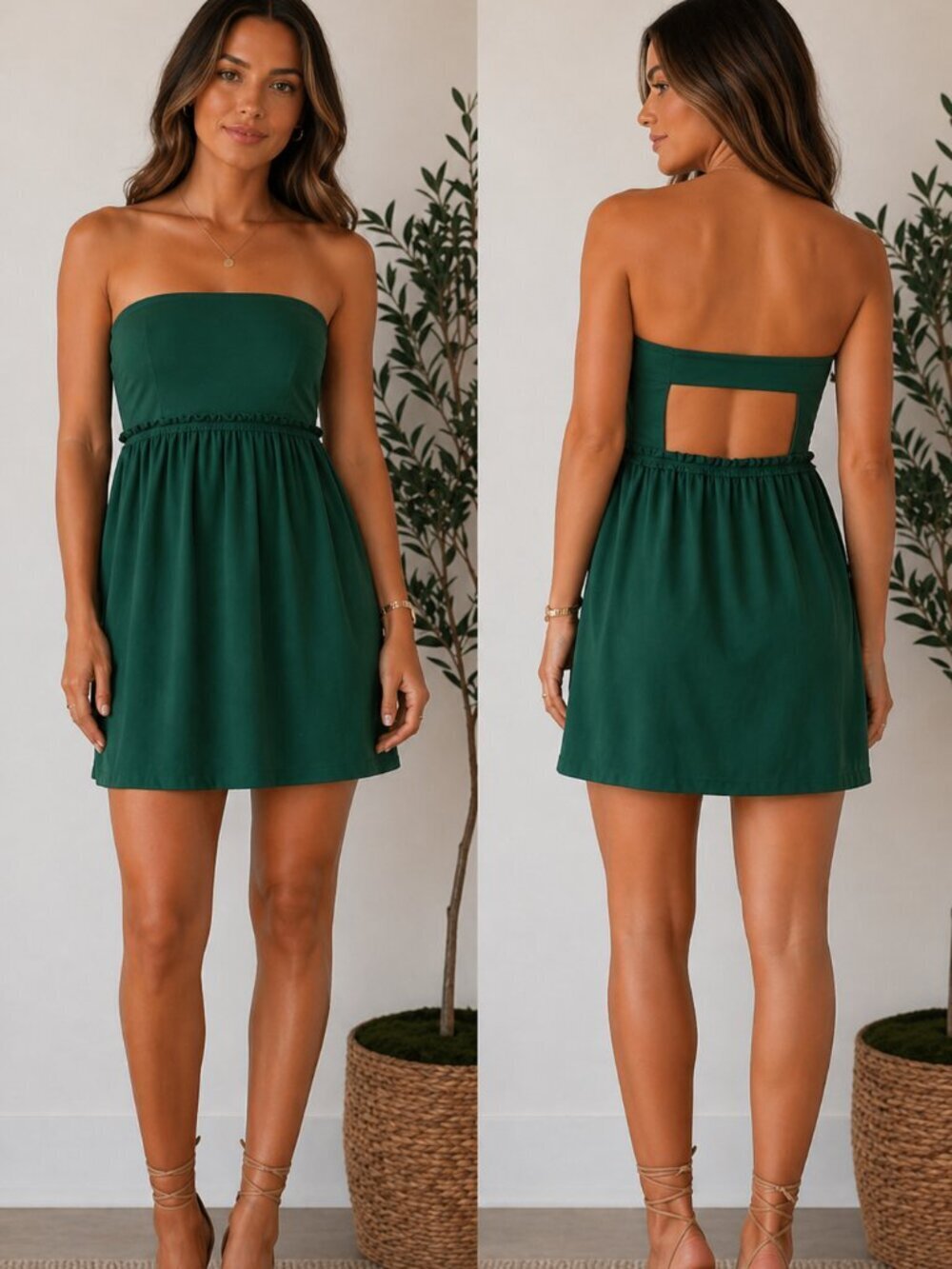 Susana Monaco Strapless Open Back Mini Dress Green Size Small Made in USA